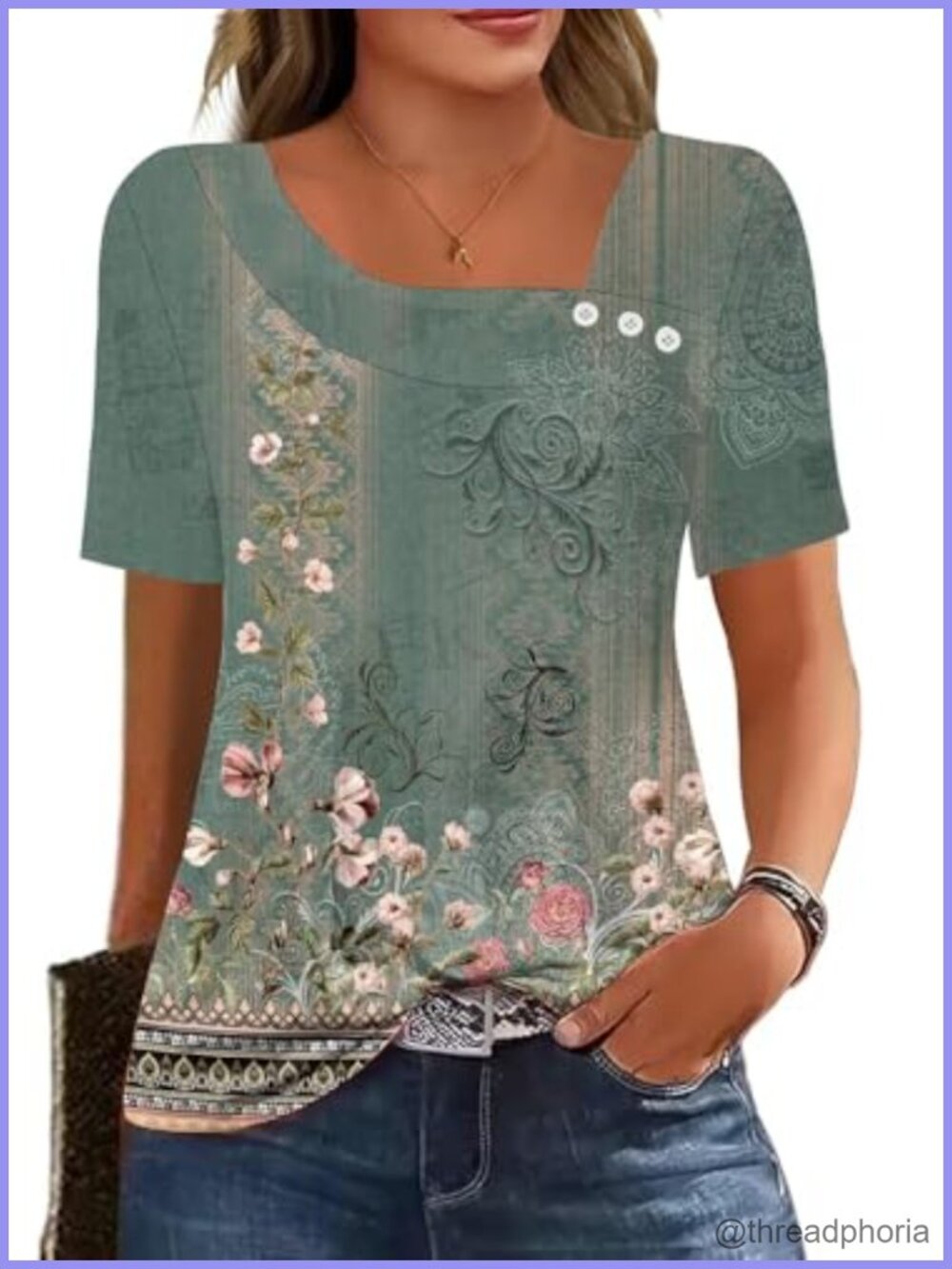 Womens Flowy Square Neck Button Down Short Sleeve Summer Blouse Tunic Top
